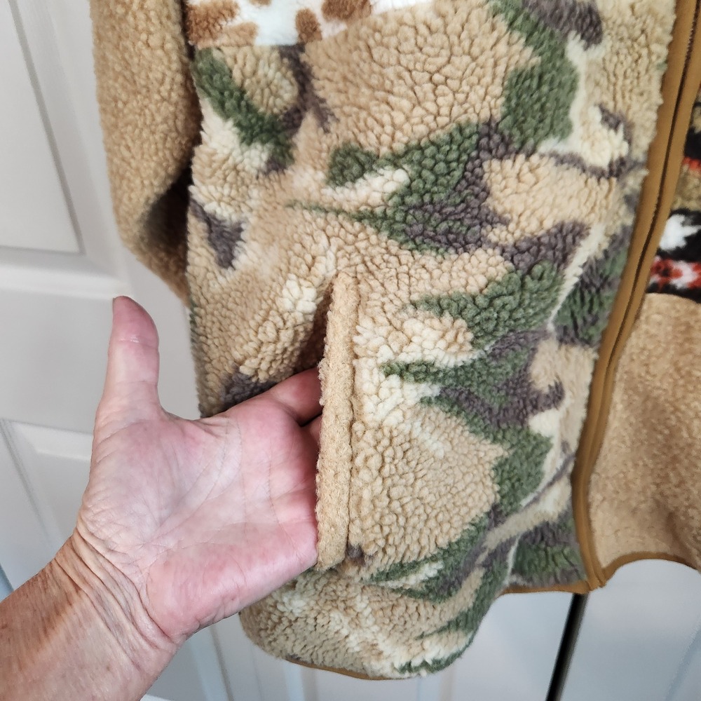 Cozy Patchwork Teddy Jacket - Tan Multi - Picture 3 of 11